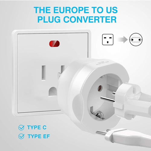 1 Pack European to US Plug Adapter,  EU to US Adapter, Europe to USA Travel Converter for Most of EU Spain France Type C E F Plugs to America